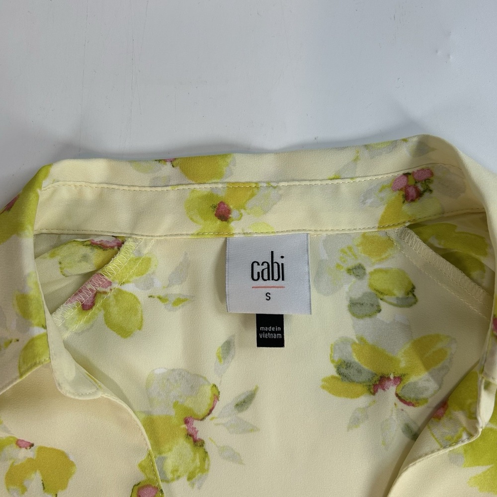 Cabi Go To Blouse Small Yellow Floral Print Button Front 3/4 Sleeve Blouse 6294 - Picture 4 of 9